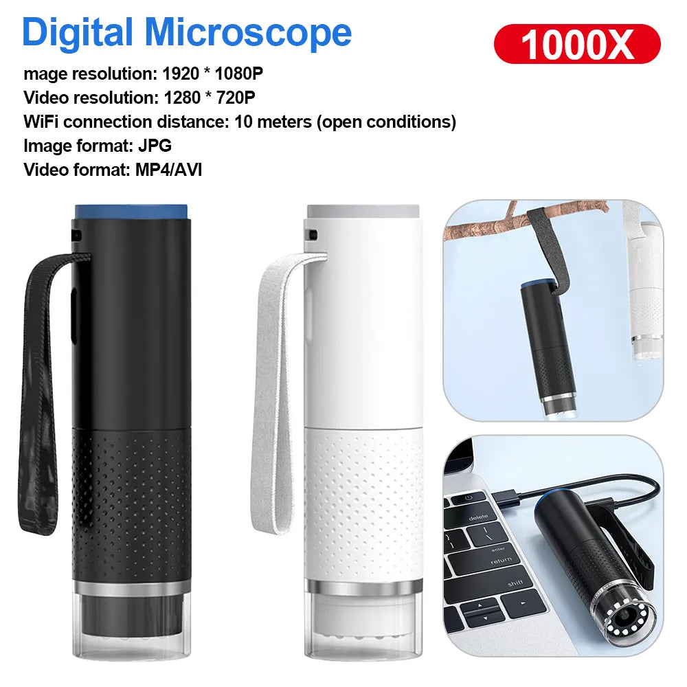 1000X Lightweight Magnifier Camera Amplification Magnifier WiFi Connection Compatible with Android/iOS/PC for Scalp/Skin Testin