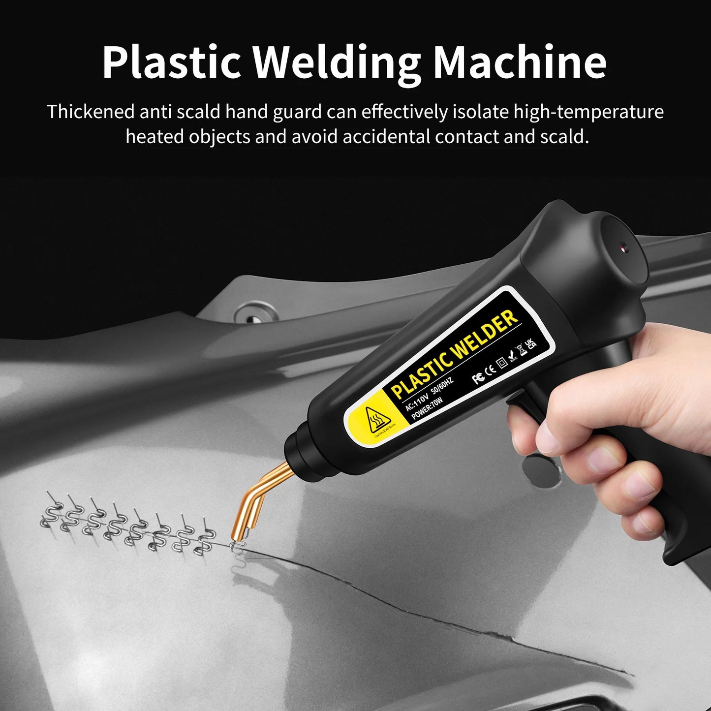 70W Plastic Welding Machine Hot Stapler Plastic Repair Kit Hot Staple Gun Car Bumper Crack Repair Kit with Plier knife 4 Types