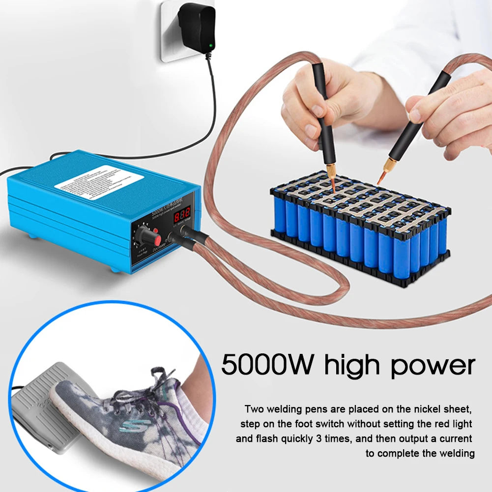 5000W Mini Spot Welder Machine DIY Kit 18650 Battery Pack Welding Tools 10 Gear Spot Welding Machine 0.1~0.15mm Nickel Strip